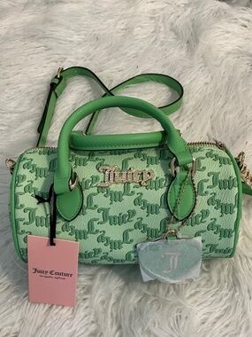 Y2K JUICY COUTURE GREEN LOGO RHINESTONE MINI BARREL BAG/ CROSSBODY PURSE NWT